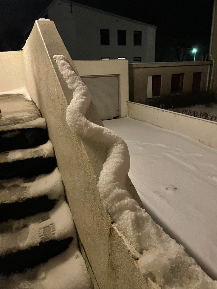 “How the snow lined up on my handrail after melting”