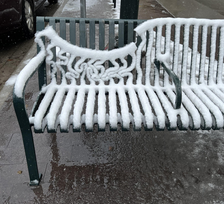 “The way the snow is melting on this bench”