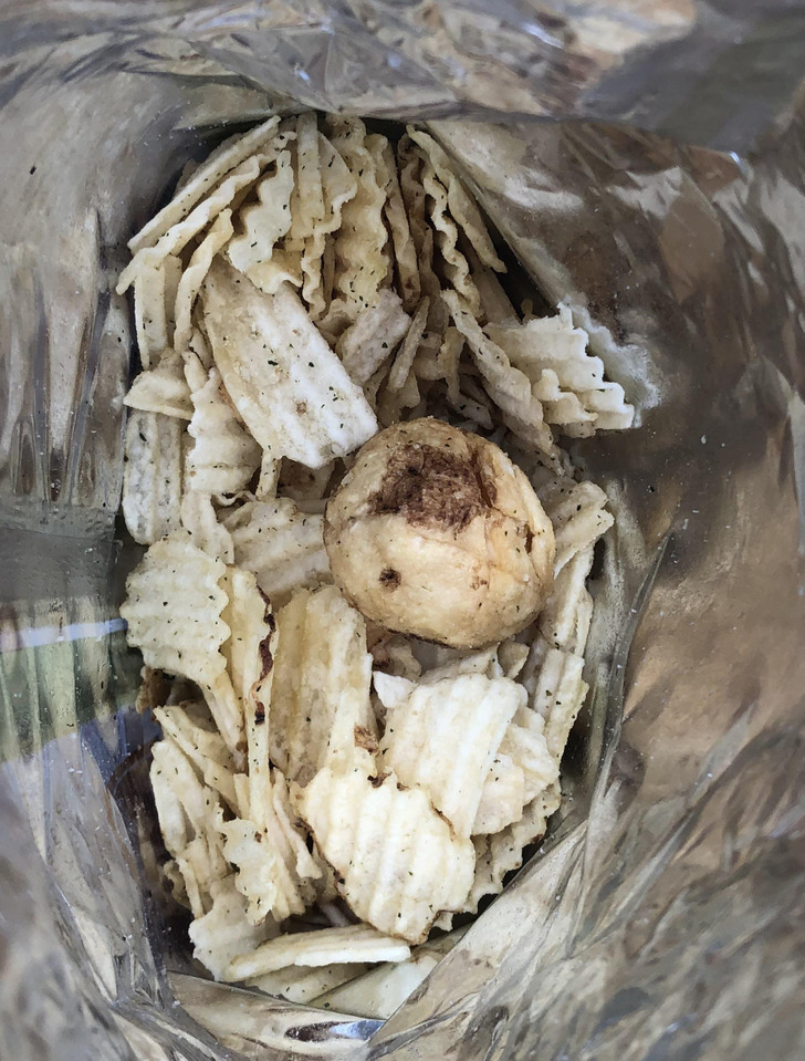 “Found a whole potato in my sour cream and onion chip bag.”