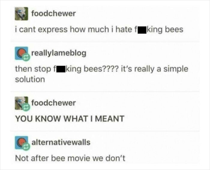 Ridiculous Comments - i cant express how much i hate f king bees then stop fking bees???? it's really a simple solution You Know What I Meant  Not after bee movie we don't