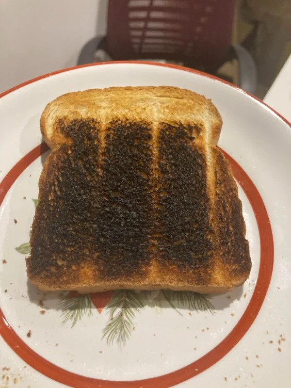 “My toaster lets you pick six different levels of how toasted you want your bread to be (6 being the most toasted). This was what I got for level 2.”