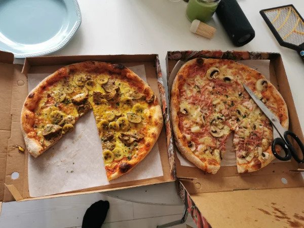 “The way my wife cut the pizzas.”