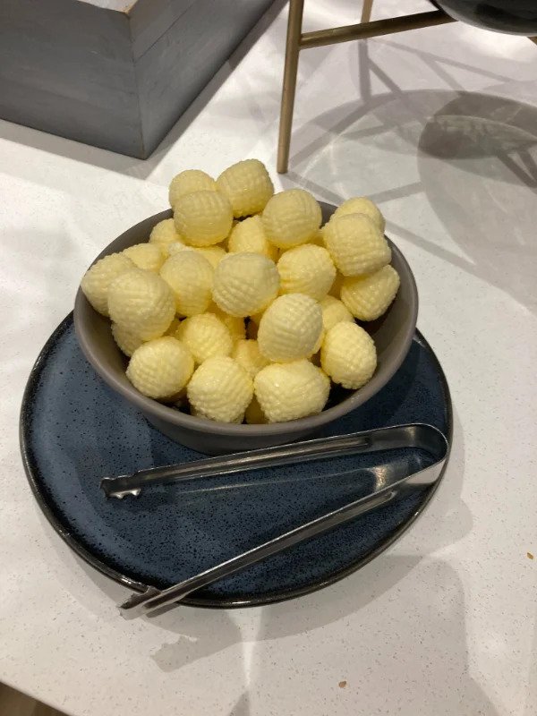 “These butter balls in a hotel’s breakfast buffet. They were stretchy and didn’t melt.”