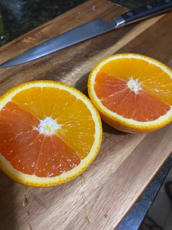 “My orange has two sides.”
