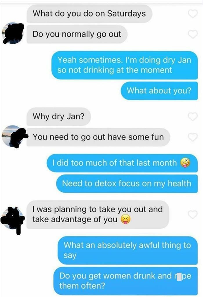 Creepy Messages - web page - What do you do on Saturdays Do you normally go out Yeah sometimes. I'm doing dry Jan so not drinking at the moment What about you? Why dry Jan? You need to go out have some fun I did too much of that last month Need to detox f