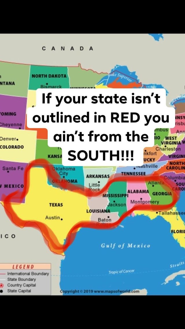 No Common Sense - map - Canada wake Superior North Dakota a Ntana Bismarck Coming Cheyenne If your state isn't outlined in Red you ain't from the io west South!!! niktor Denver. Colorado Kansa Santa Fe Oklahoma City Oklahoma