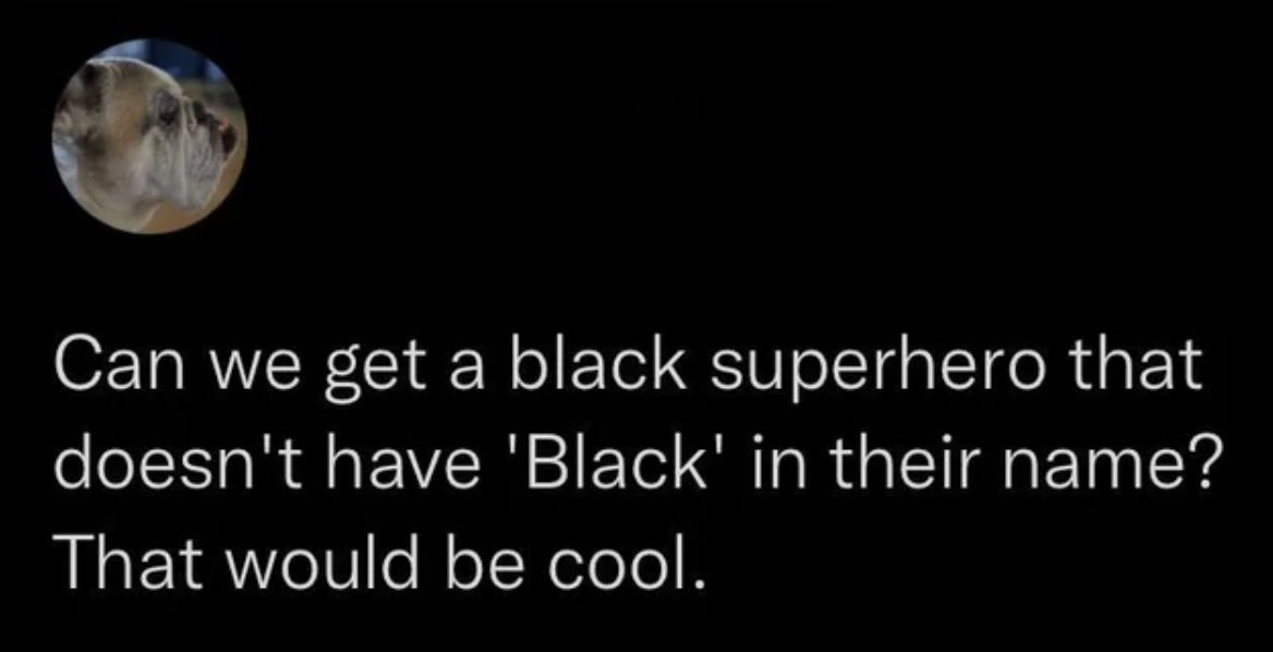 No Common Sense - moon - Can we get a black superhero that doesn't have 'Black' in their name? That would be cool.