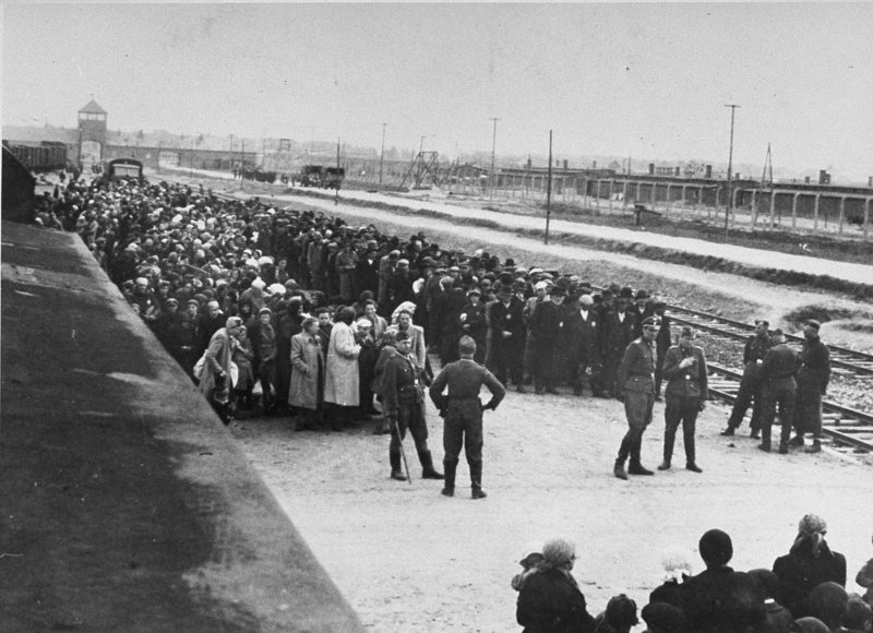 pics from history - Jews from Carpathian Ruthenia on the selection ramp at Auschwitz II, c. May 1944. Women and children are lined up on one side, men on the other, waiting for the SS to determine who was fit for work. About 20 percent at Auschwitz were s