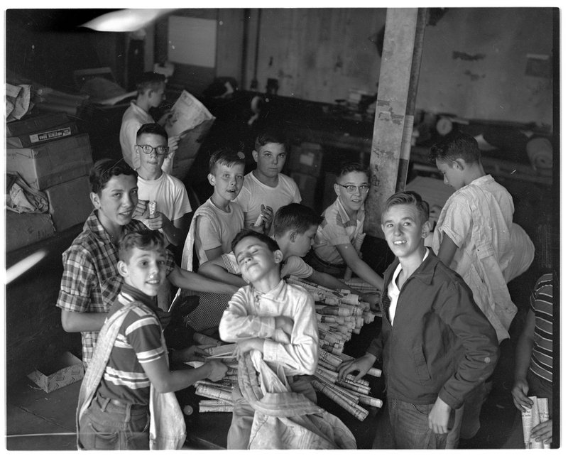 pics from history - Paper boys of The Daily Reflector as they get ready for the morning routes. Pitt County, North Carolina. December 10, 1955