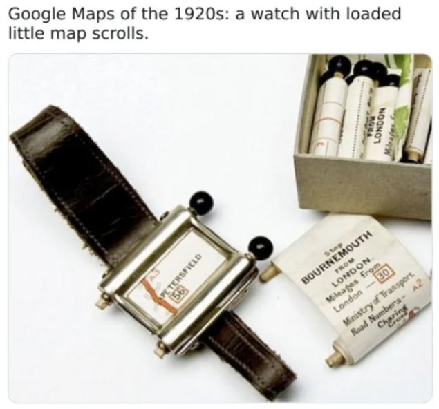 WTF History - Google Maps of the 1920s a watch with loaded little map scrolls. mi Trow London Mlades Slap Petersfield 56 Bournemouth From London Mileages from London 30 Ministry of Transport Rood Numbers A2 Charing