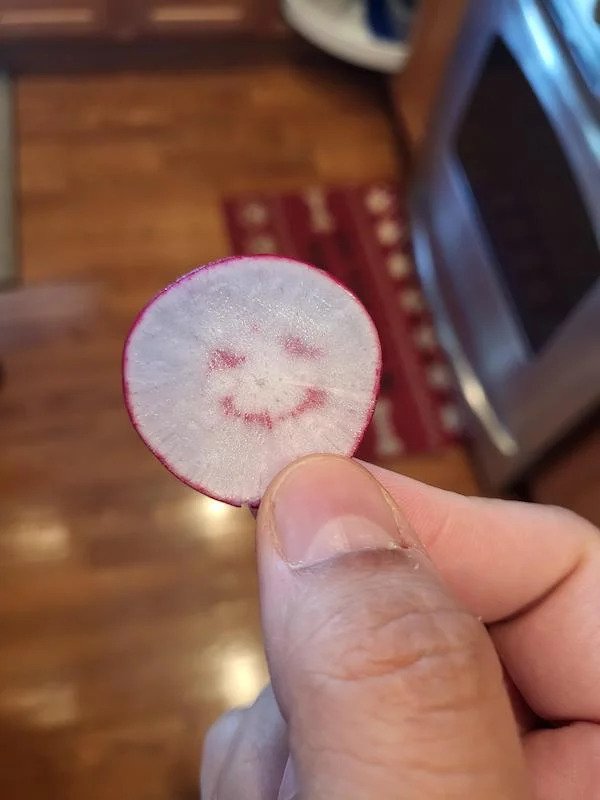 A happy radish found while cutting for tacos