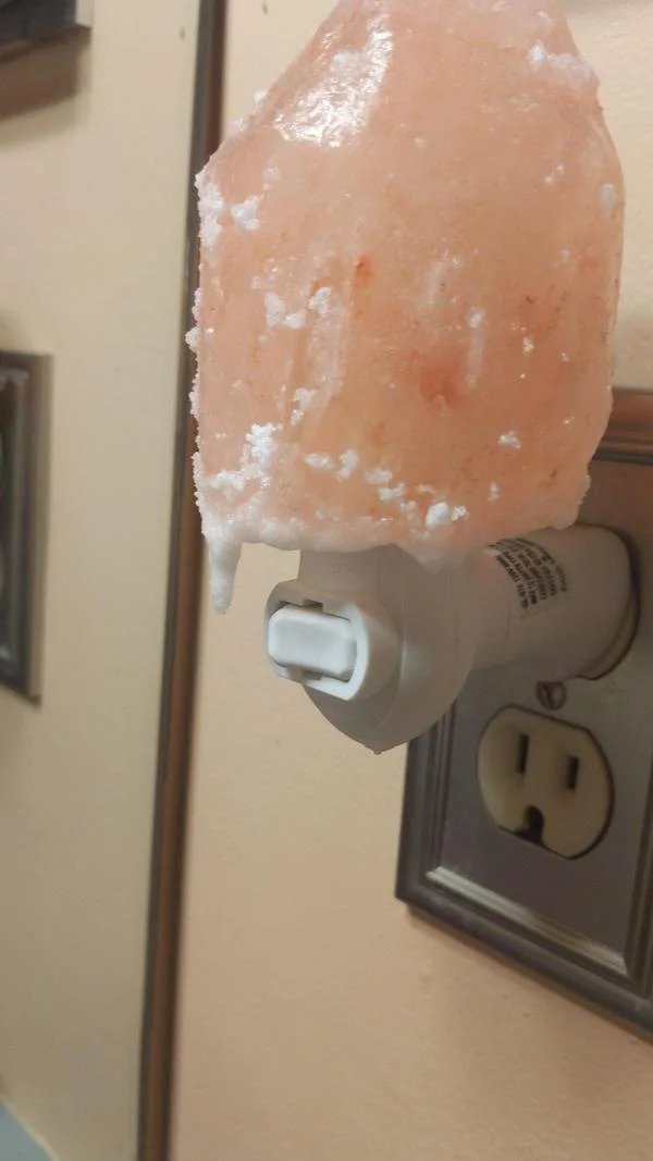 I keep a salt lamp in my bathroom and it started to grow a stalactite