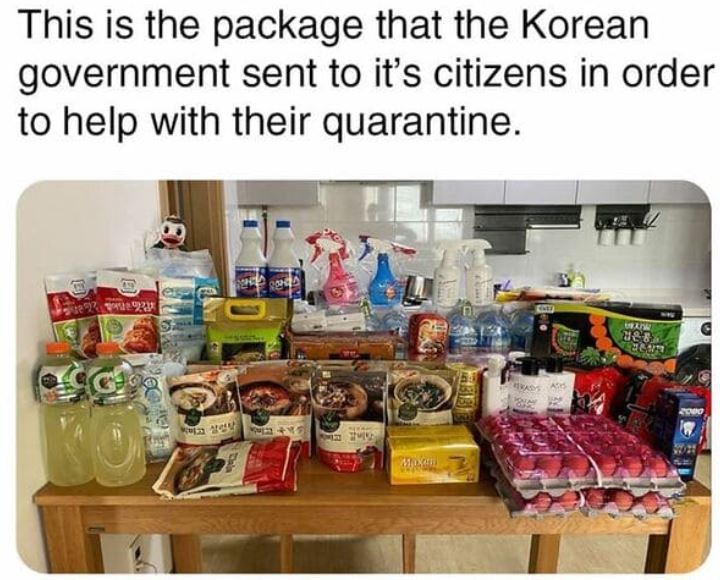 cool things - quotes - This is the package that the Korean government sent to it's citizens in order to help with their quarantine. 29233 U88 313 G 13 Mixer