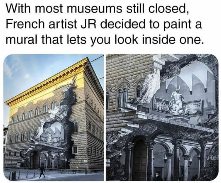 cool things - piazza della repubblica - With most museums still closed, French artist Jr decided to paint a mural that lets you look inside one. Som
