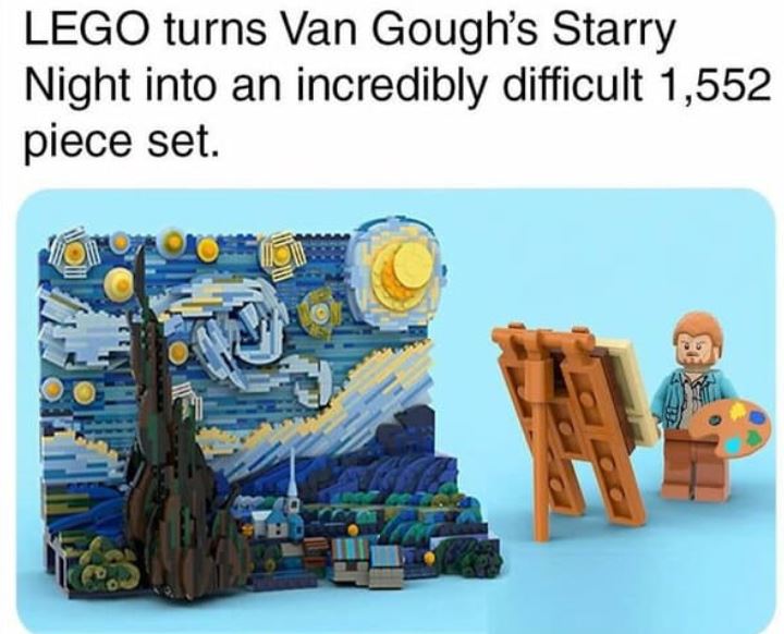 cool things - lego van gogh - Lego turns Van Gough's Starry Night into an incredibly difficult 1,552 piece set. Te