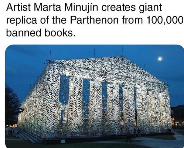 cool things - documenta-halle - Artist Marta Minujn creates giant replica of the Parthenon from 100,000 banned books.