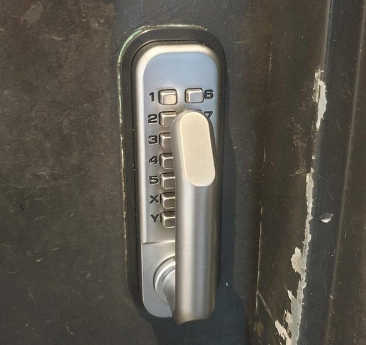 “The new lock at my work has the handle placed on top of the keys, making it quite difficult to input the 6+ key code to enter.”