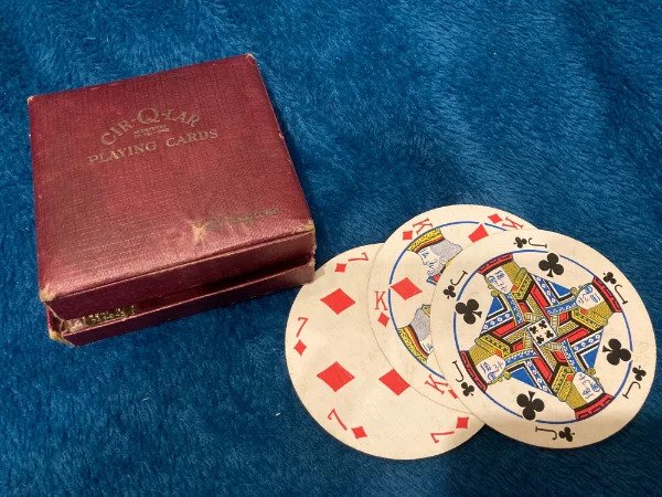 “This circular playing card deck from 1929.”