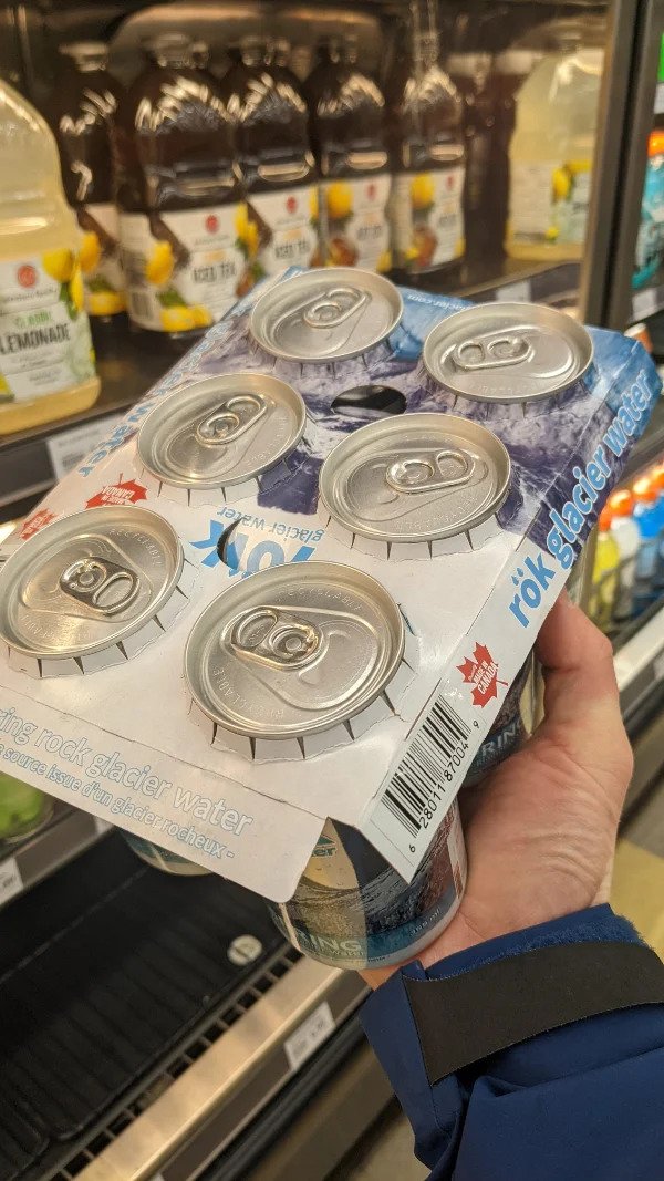 “Cardboard rings for this 6 pack instead of the plastic ones.”