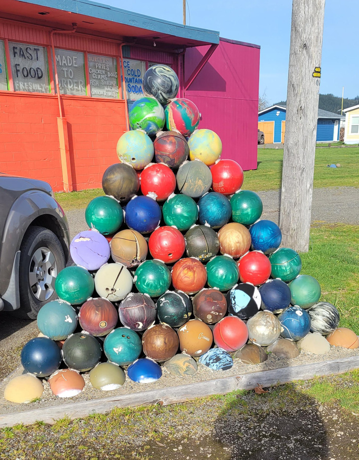 “I created a pyramid using bowling balls.”