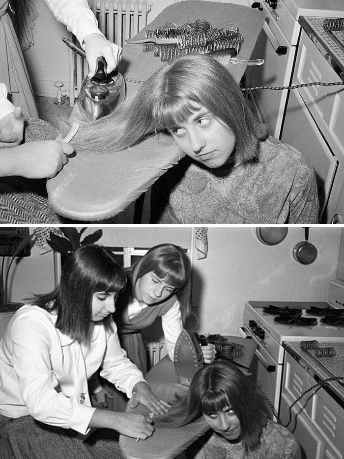 rare photos from history - girls ironing hair - Vi