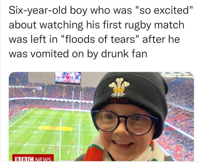 WTF Headlines - kid vomited on at rugby - Sixyearold boy who was