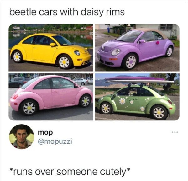 savage comments - beetle car with daisy rims - beetle cars with daisy rims mop runs over someone cutely