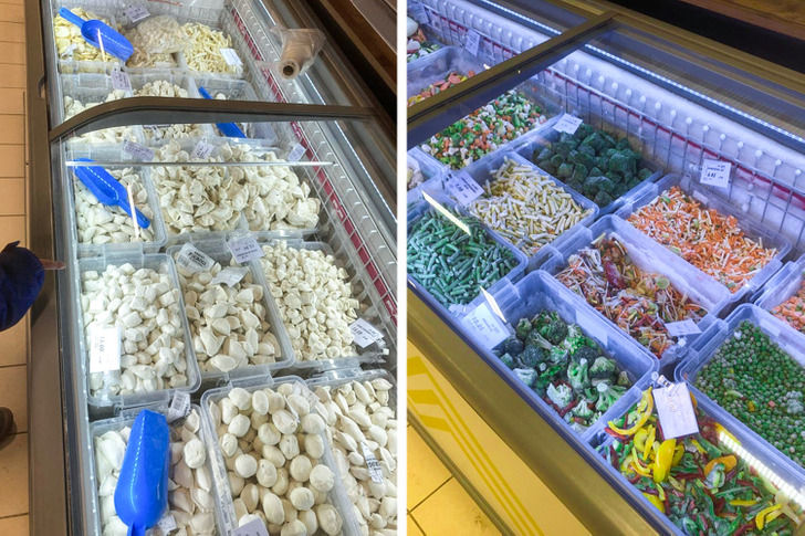 “This store in Poland allows you to buy frozen veggies and dumplings in bulk and weigh them instead of taking home prepackaged boxes.”