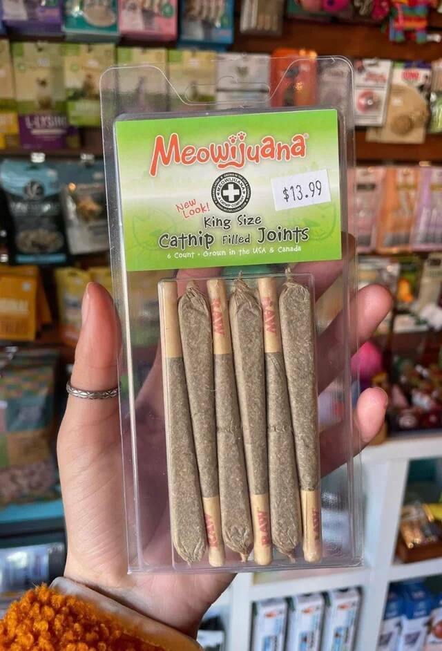wtf things that actually exist -  snack - Con Meowijuana Ord C See $13.99 New Look! King Size Cathip Filled Joints 6 count Grown in the Usa & Canada