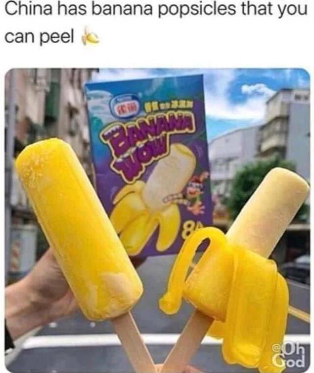 wtf things that actually exist -  banana ice cream popsicle - China has banana popsicles that you can peel Daniel con God
