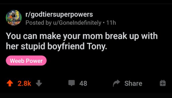 Oddly Specific Things - You can make your mom break up with her stupid