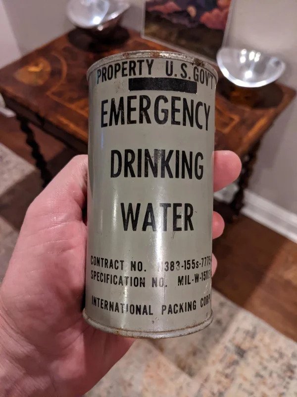 “A ration of drinking water from WWII, still full.”