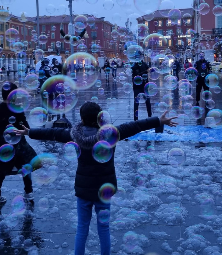 “Just another cloudy, rainy day — and a girl enjoying her own magical bubbly world...”