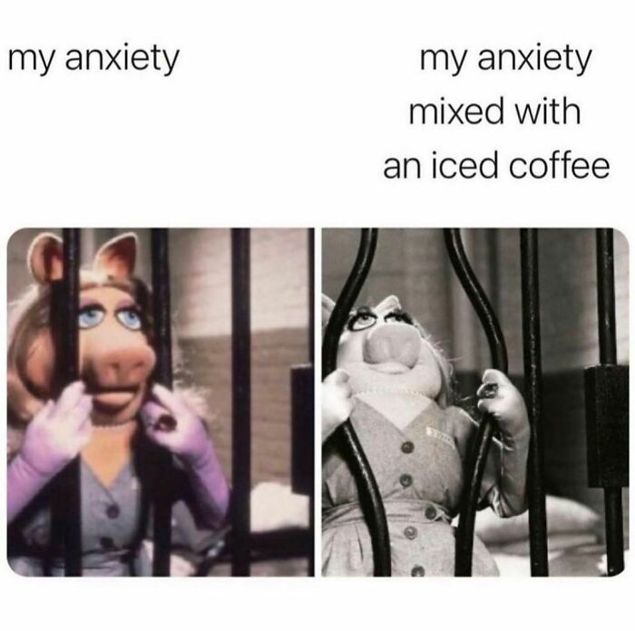 memes for people over 30 - relatable memes - anxiety meme caffeine - my anxiety my anxiety mixed with an iced coffee