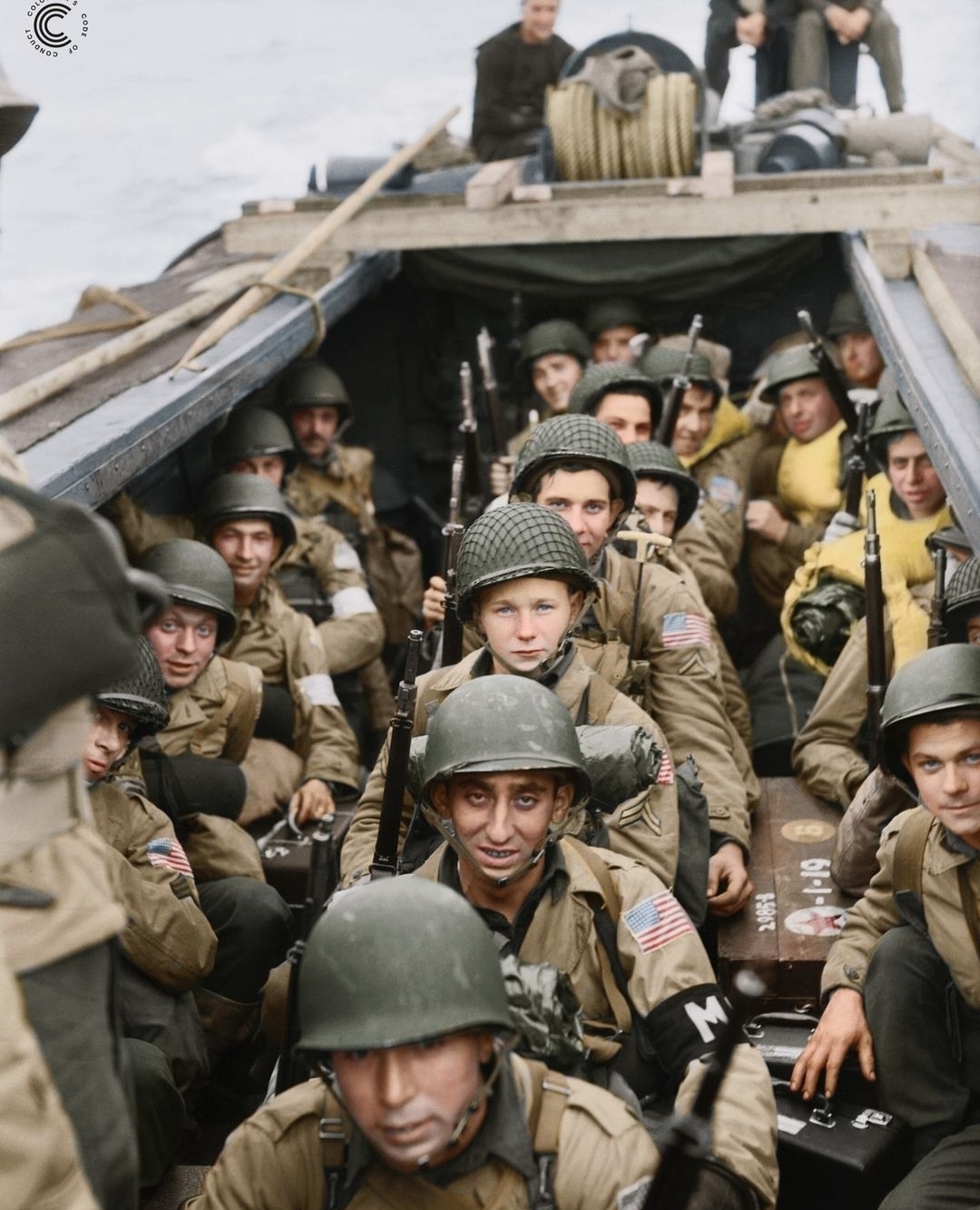 Historic Photos Color - american troops on board a landing craft heading for the beaches at oran in algeria during operation torch november 1942