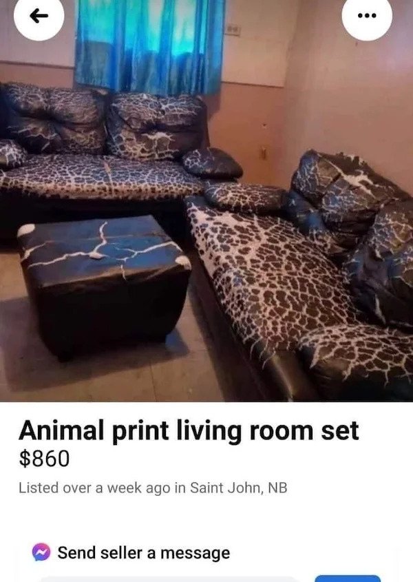 wtf things for sale - leopard print sofa for sale - Animal print living room set $860 Listed over a week ago in Saint John, Nb Send seller a message