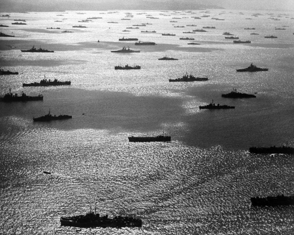 The U.S. Pacific fleet getting ready for battle during the Marshall Islands Campaign, 1944.