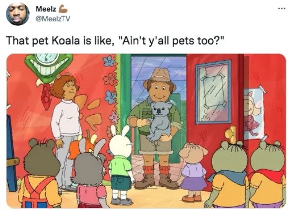 funny tweets - cartoon - Meelz That pet Koala is , "Ain't y'all pets too?" www