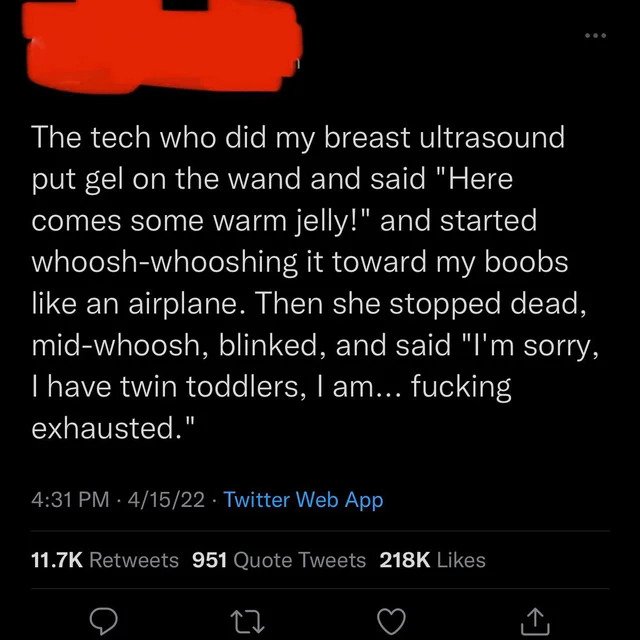 internet liars - screenshot - ... The tech who did my breast ultrasound put gel on the wand and said