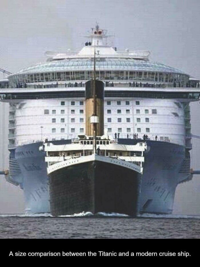 absolute units - megalophobia - titanic vs cruise ship - stes A size comparison between the Titanic and a modern cruise ship.