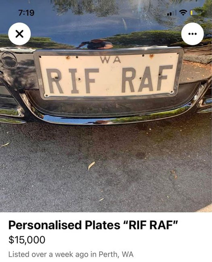 Facebook Buying Selling - bumper - X Wa Rif Raf Personalised Plates