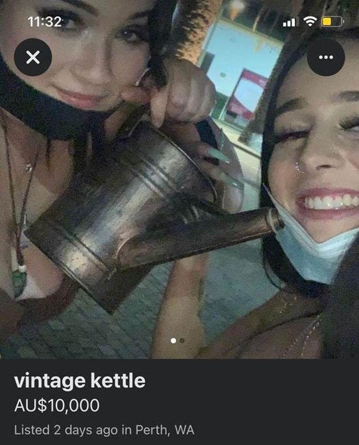 Facebook Buying Selling - eye - X vintage kettle Au$10,000 Listed 2 days ago in Perth, Wa al