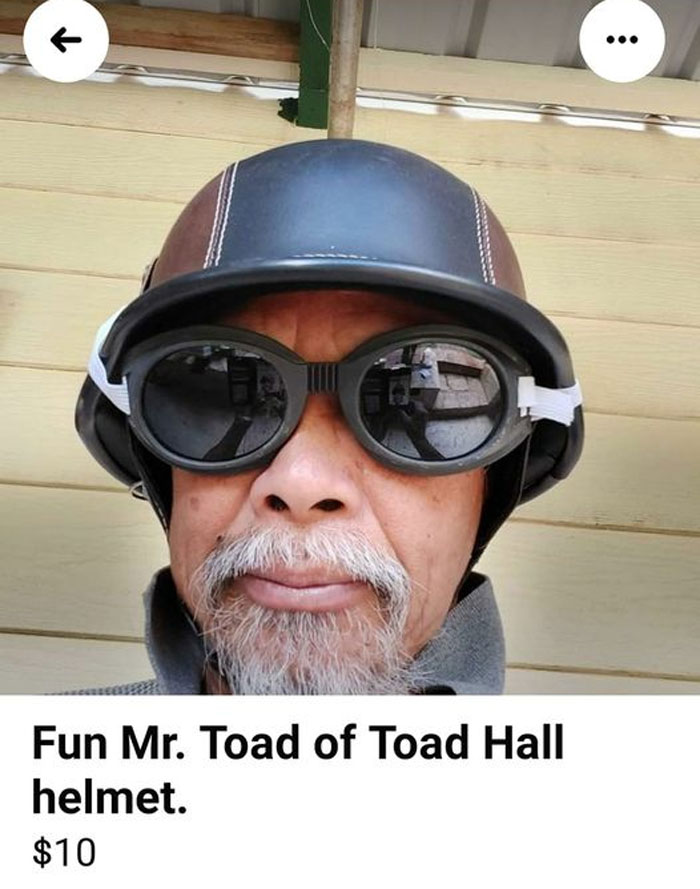 Facebook Buying Selling - goggles - Fun Mr. Toad of Toad Hall helmet. $10