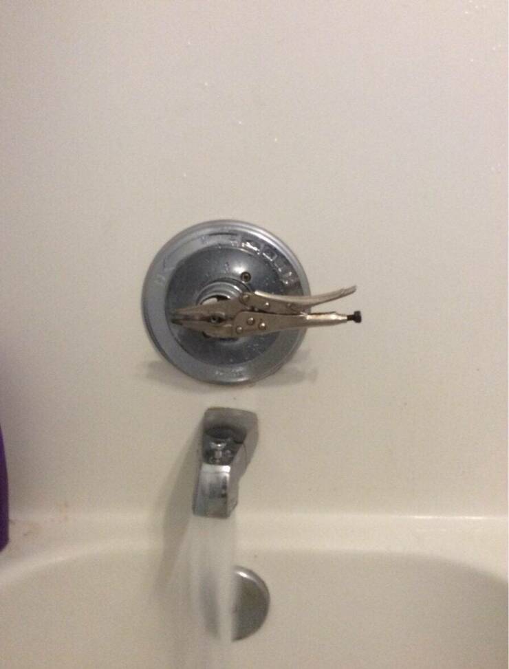 "Asked landlord to fix our shower handle. Wouldn't exactly call this "fixed.""