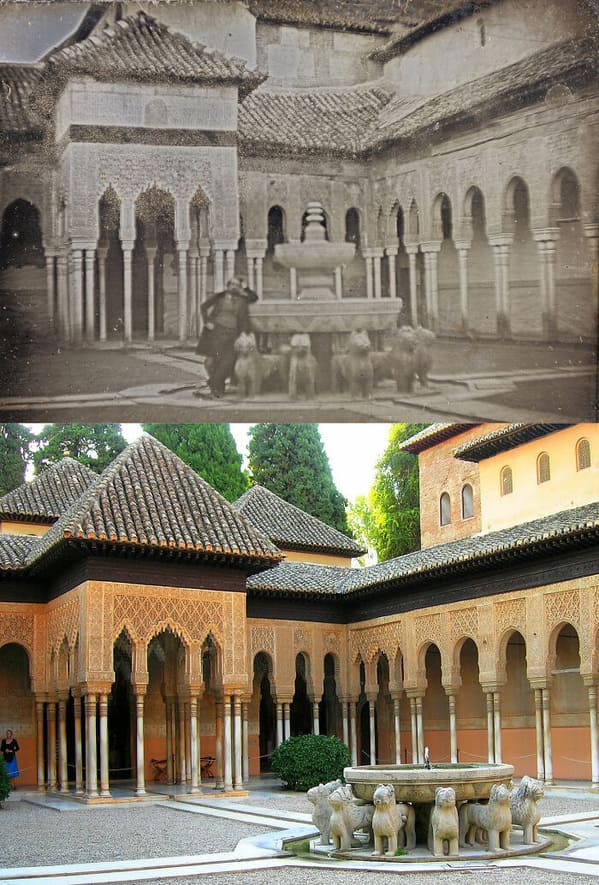 “Court Of The Lions, Granada, Spain – 1840 And Today”