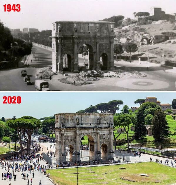 “Arch Of Constantine In Rome, 1943 (Taken By My Grandfather), And What It Looks Like Today”