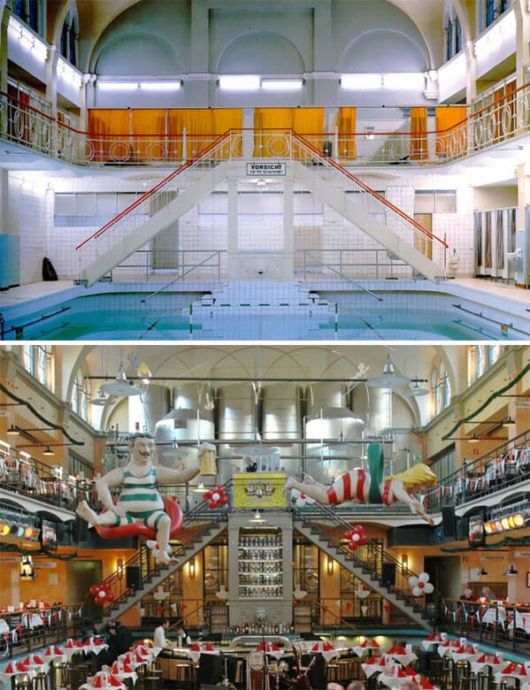 “A Former Public Bath In Wuppertal, Germany, Now A Brewery And Beer Hall. 1993 vs. 2019”