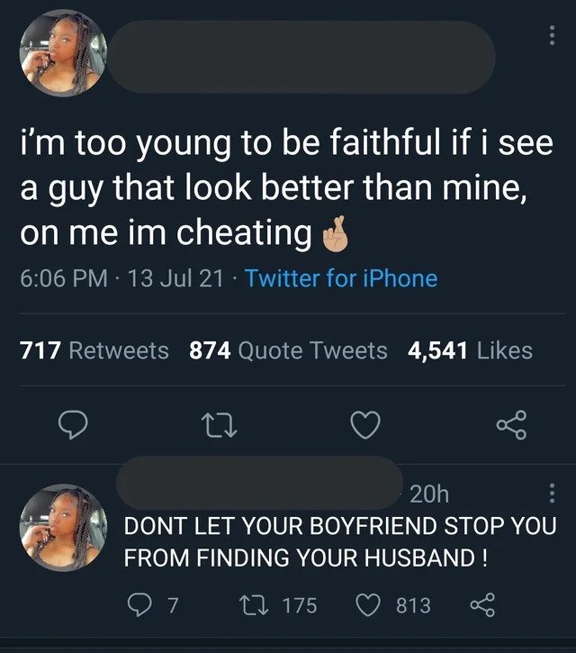 Trashy People - i'm too young to be faithful if i see a guy that look better than mine, on me im cheating