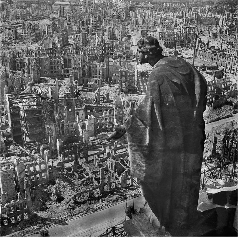 The effects of firebombing on a German City, World War II