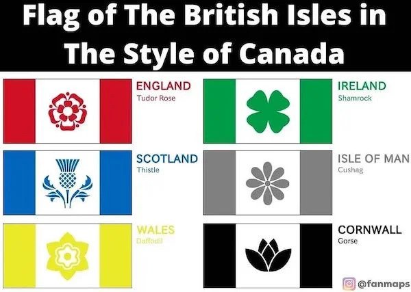 Charts and Graphs - pattern - Flag of the British Isles in The Style of Canada England Tudor Rose Ireland Shamrock Scotland Thistle Isle Of Man Cushag | Wales Daffodil Cornwall Gorse